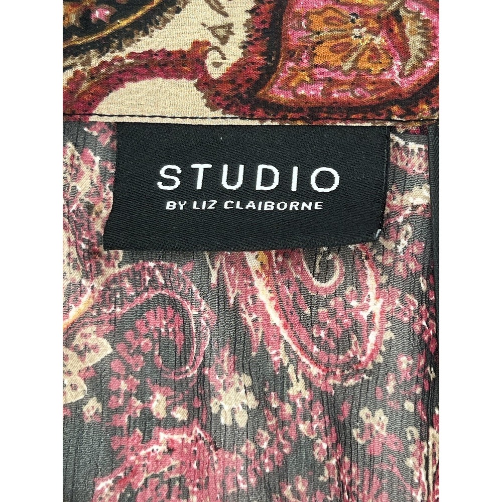Studio by Liz Claiborne Button Down Shirt Blouse Womens Sz 6 Paisley Red Maroon - Picture 7 of 11